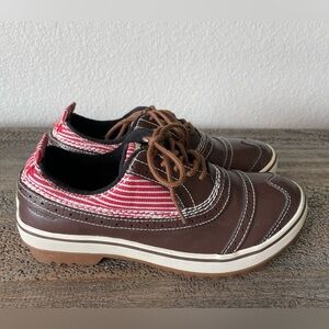 Sorel Tivoli Red Stripe Leather Lace-Up Waterproof Duck Boots Shoes Size 7 Retro